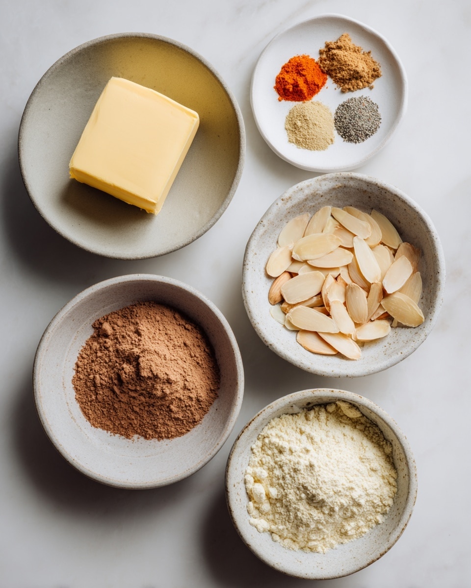 The image shows a close-up of three round cookies placed on a white plate, which rests on a white marbled surface. Each cookie has a rough, crumbly texture and is golden yellow in color, speckled with small spices or ingredients. On top of each cookie, there are several thin, light brown almond slices scattered unevenly, adding a crunchy texture. The cookies are arranged closely, with one centered and fully visible, while parts of the other two are visible on the sides. The lighting highlights the texture on the cookies clearly. photo taken with an iphone --ar 4:5 --v 7