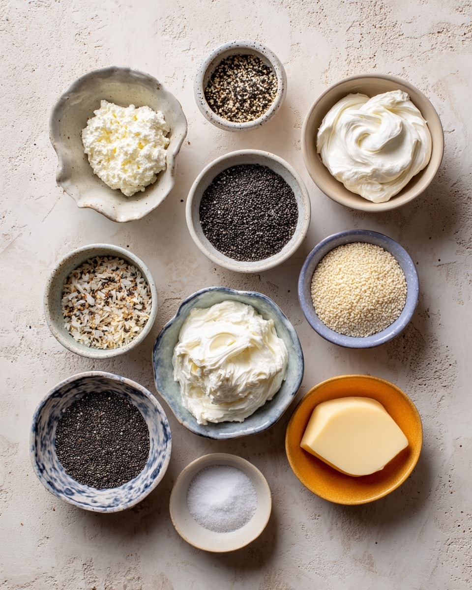 A round wooden bowl filled with one thick layer of creamy white dip, swirled with soft peaks and sprinkled with black and white sesame seeds and small pieces of seasoning on top. The bowl is placed on a round wooden platter surrounded by many small toasted golden brown bread slices. One toasted bread slice is dipped slightly into the dip, resting against the side of the bowl. The scene is set on a white marbled texture surface with a dark green cloth underneath the platter. photo taken with an iphone --ar 4:5 --v 7