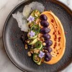 Ube Gnocchi with Garlic Cashew Carrot Puree, Grilled Zucchini, and Crispy Garlic Recipe