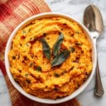 Mashed Sweet Potatoes with Maple Syrup and Crispy Sage Recipe