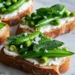Snap Pea Crostini with Ricotta, Lemon, and Fresh Mint Recipe