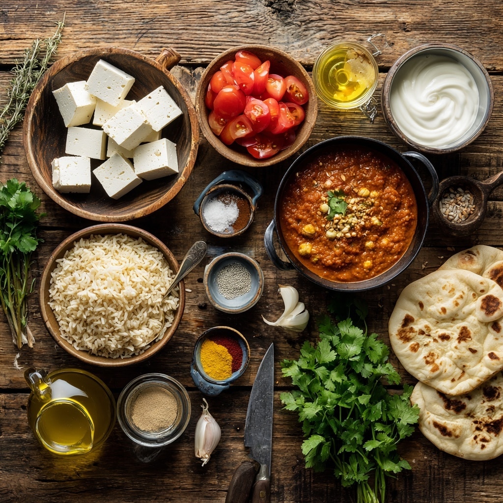 A white bowl holds three main layers: on the right, a pile of light brown cooked rice with some green cilantro leaves on top; on the left, a piece of soft, creamy buttered naan bread with visible herbs and melted butter pooling on it; in the center and slightly left, chunks of orange-brown curry chicken covered in a thick sauce with a few grilled char marks, garnished with bright green cilantro leaves resting gently on the chicken and rice. The bowl is placed on a wooden board, and the background shows a white marbled surface with scattered cilantro leaves around. photo taken with an iphone --ar 4:5 --v 7