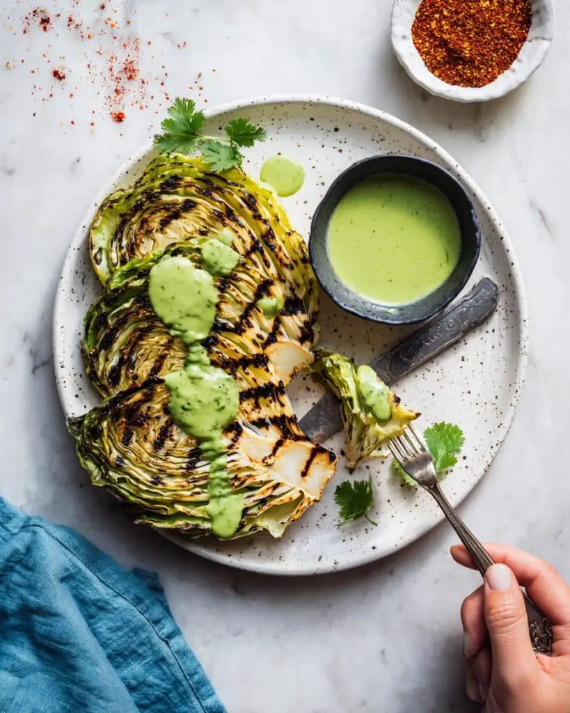 Shawarma Roasted Cabbage Wedges with Green Chutney Recipe