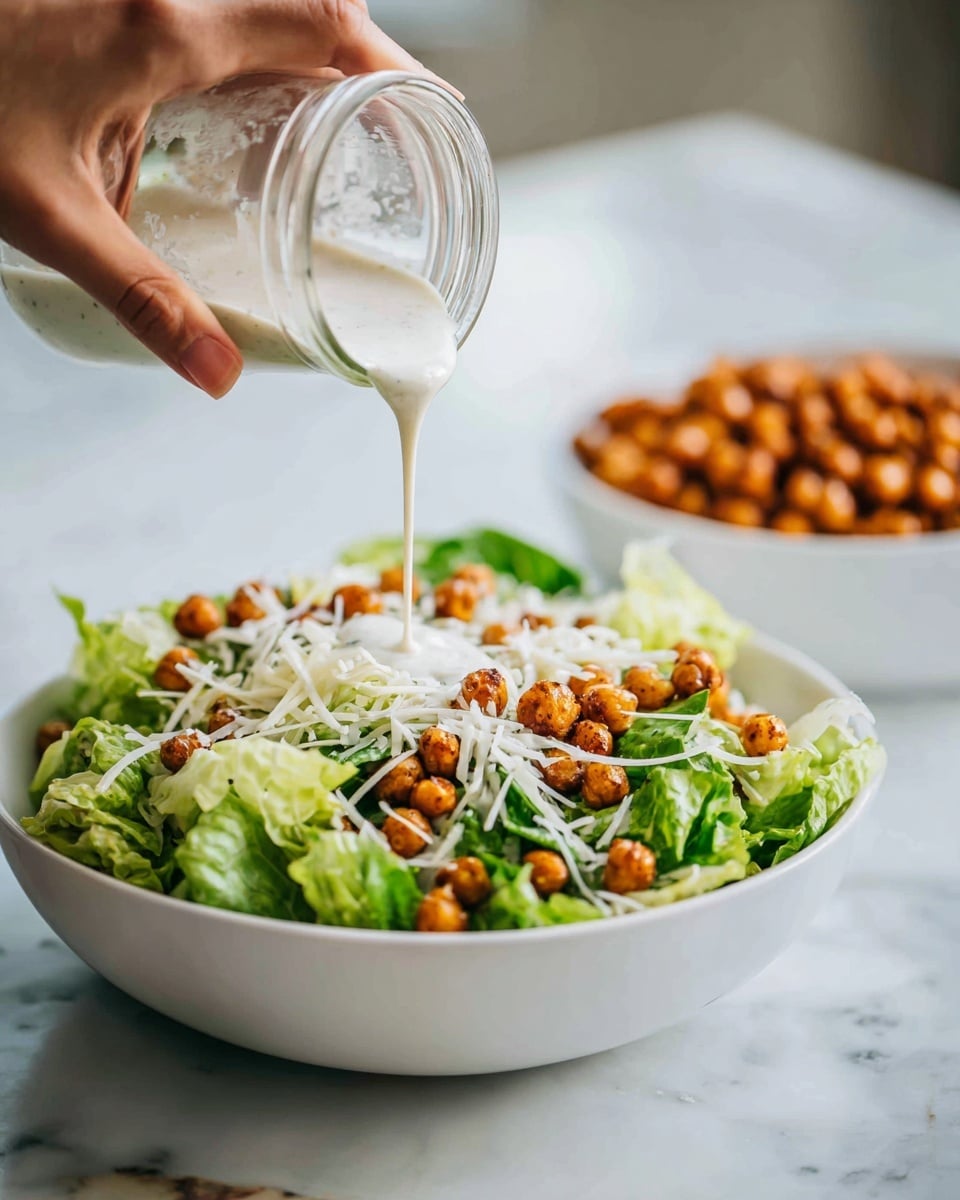 Creamy Homemade Caesar Salad with Roasted Chickpeas Recipe - Recipe Image