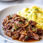 French Onion Pot Roast with Caramelized Onions and Creamy Mashed Potatoes Recipe