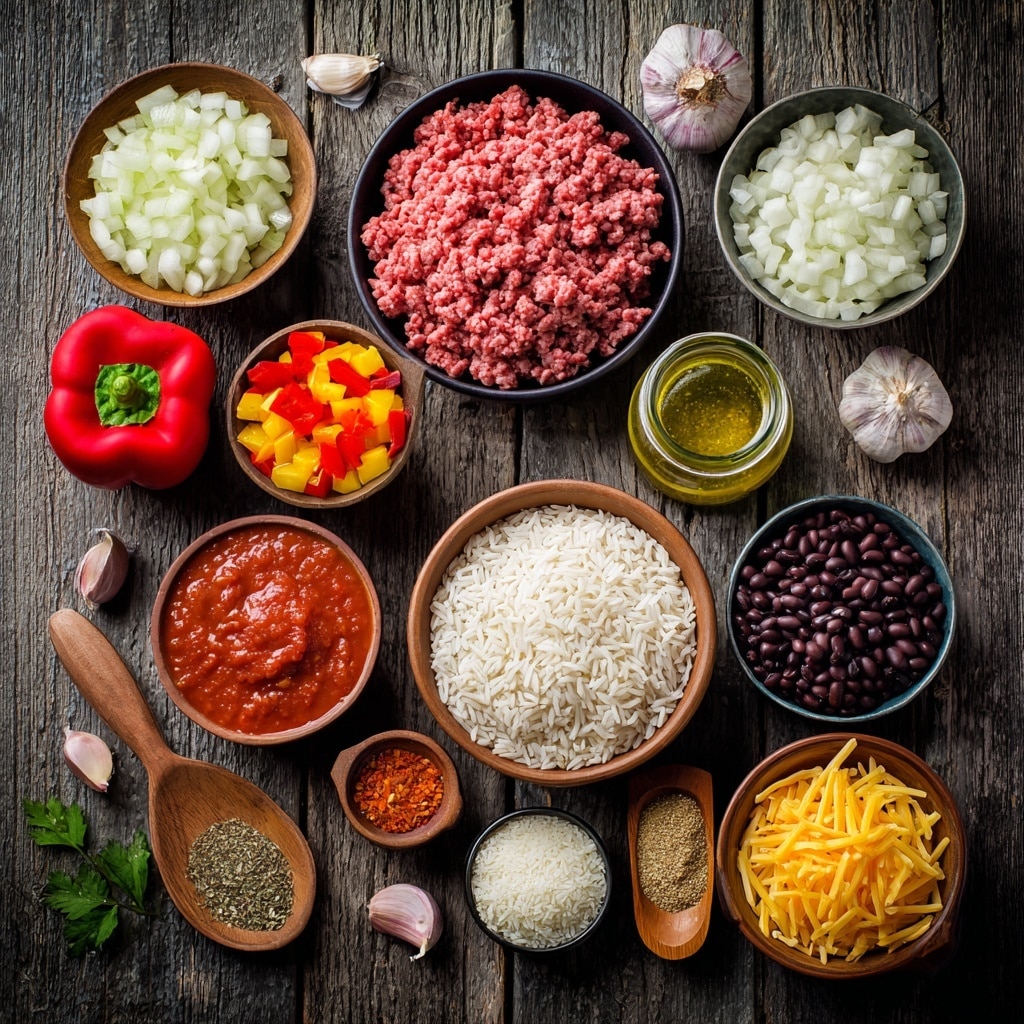 The image shows two side-by-side views of a white skillet on a white marbled surface. On the left, the skillet is filled with cooked ground beef that is brown and crumbly, spread evenly across the pan with a black spatula resting on top. On the right, the same skillet contains the cooked ground beef mixed with diced yellow and orange bell peppers and white onion pieces, creating layers of brown, orange, yellow, and white colors. The black spatula remains positioned on top of the sautéed mix. Photo taken with an iphone --ar 4:5 --v 7