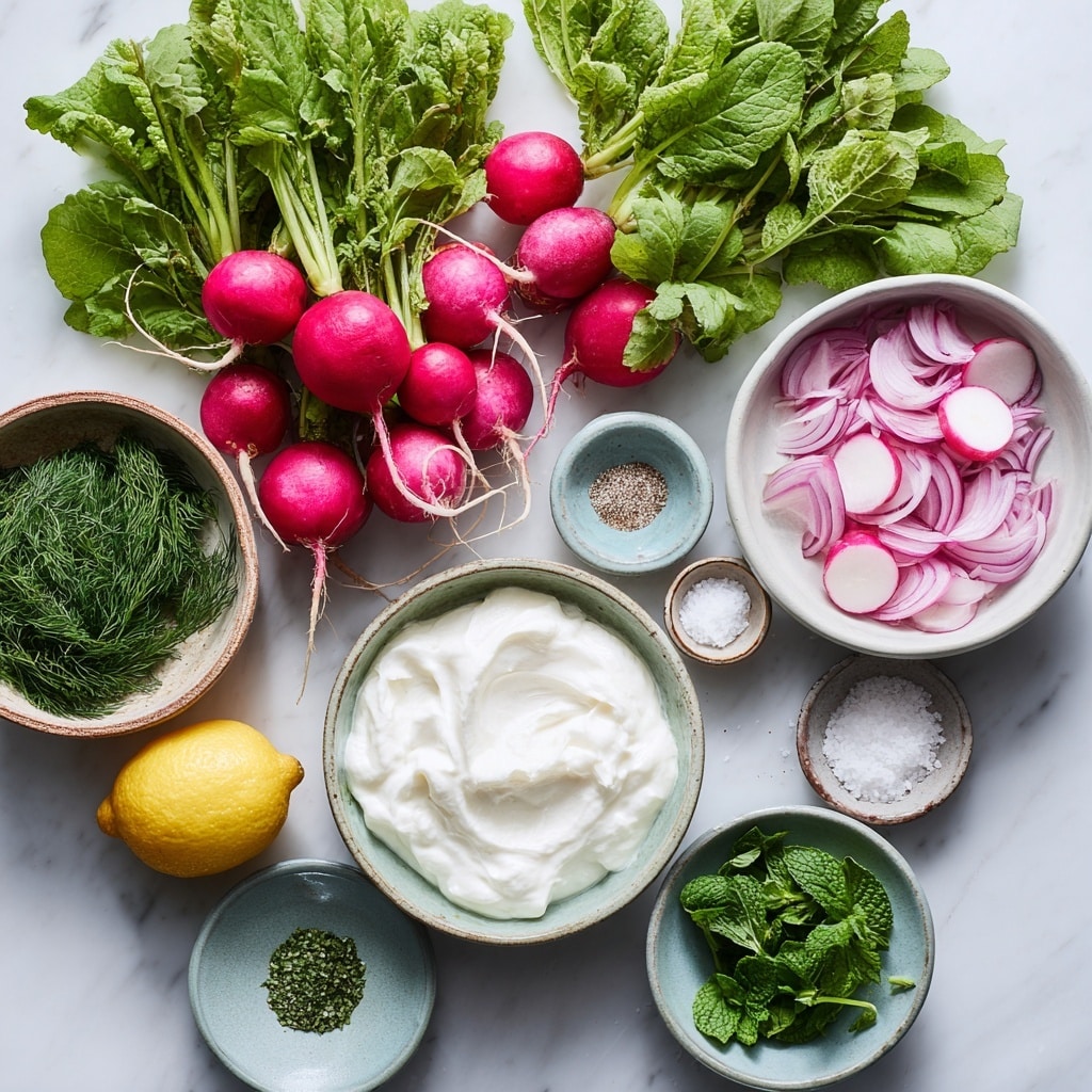 A clear glass bowl filled with many thin, round radish slices soaking in a light pink liquid. The radish slices show white centers with bright red edges, some overlapping and stacked unevenly to create a mix of colors and textures. The top layer has radish slices spread out flat, while some slices curl slightly on the sides, floating in the liquid that slightly glistens under the light. The bowl is placed on a white marbled surface. photo taken with an iphone --ar 4:5 --v 7