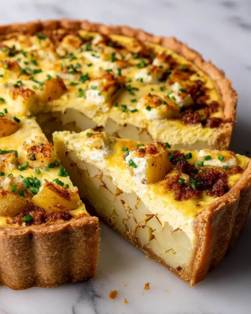 Deep Dish Puff Pastry Quiche with Caramelized Onions, Potatoes, and Goat Cheese Recipe