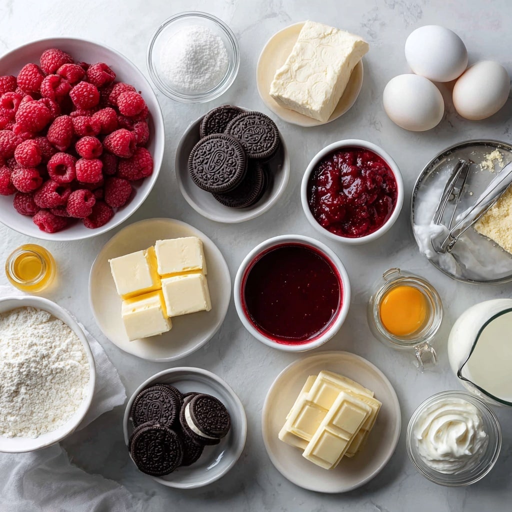 The image shows a two-step process of making a crushed cookie base. The first part shows a clear food processor bowl filled with whole dark chocolate sandwich cookies, each with detailed patterns on the top. The second part shows the same bowl after the cookies have been finely crushed into a dark, crumbly texture, evenly spread inside the bowl. Both bowls are on a white marbled texture surface. photo taken with an iphone --ar 4:5 --v 7