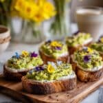 Avocado Toast with Whipped Goat Cheese and Edible Flowers Recipe
