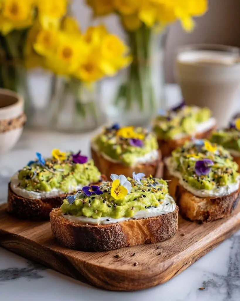 Avocado Toast with Whipped Goat Cheese and Edible Flowers Recipe