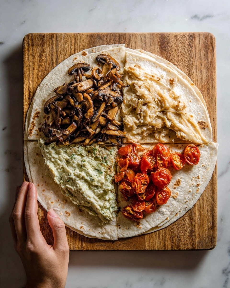 Vegan Tortilla Wrap with Avocado, Mushrooms, and Cherry Tomatoes Recipe - Recipe Image