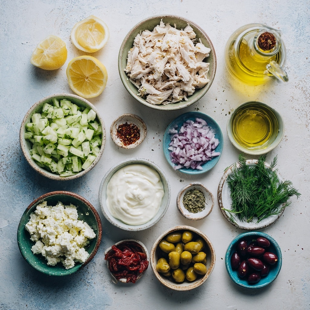 The image shows two clear bowls placed on a white marbled surface. The left bowl contains three main layers: a bright yellow olive oil layer at the bottom, a crumbly white cheese layer on the right side, and a coarse dark brown spice mix sprinkled on top covering part of the cheese. The right bowl shows a smooth, creamy white mixture with tiny specks of spices evenly blended throughout, creating a uniform thick texture. Both bowls have a black central blade attachment inside. Photo taken with an iphone --ar 4:5 --v 7