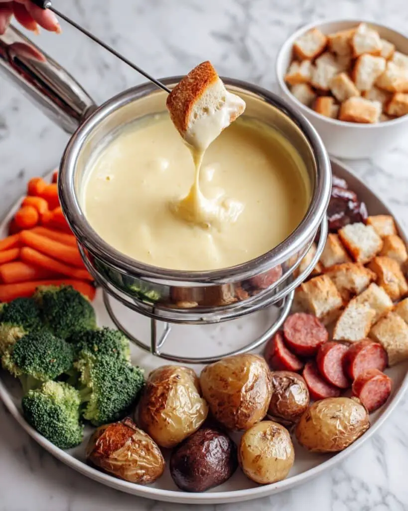 Cheese Fonduewith Gouda, Gruyere, and Emmental Recipe