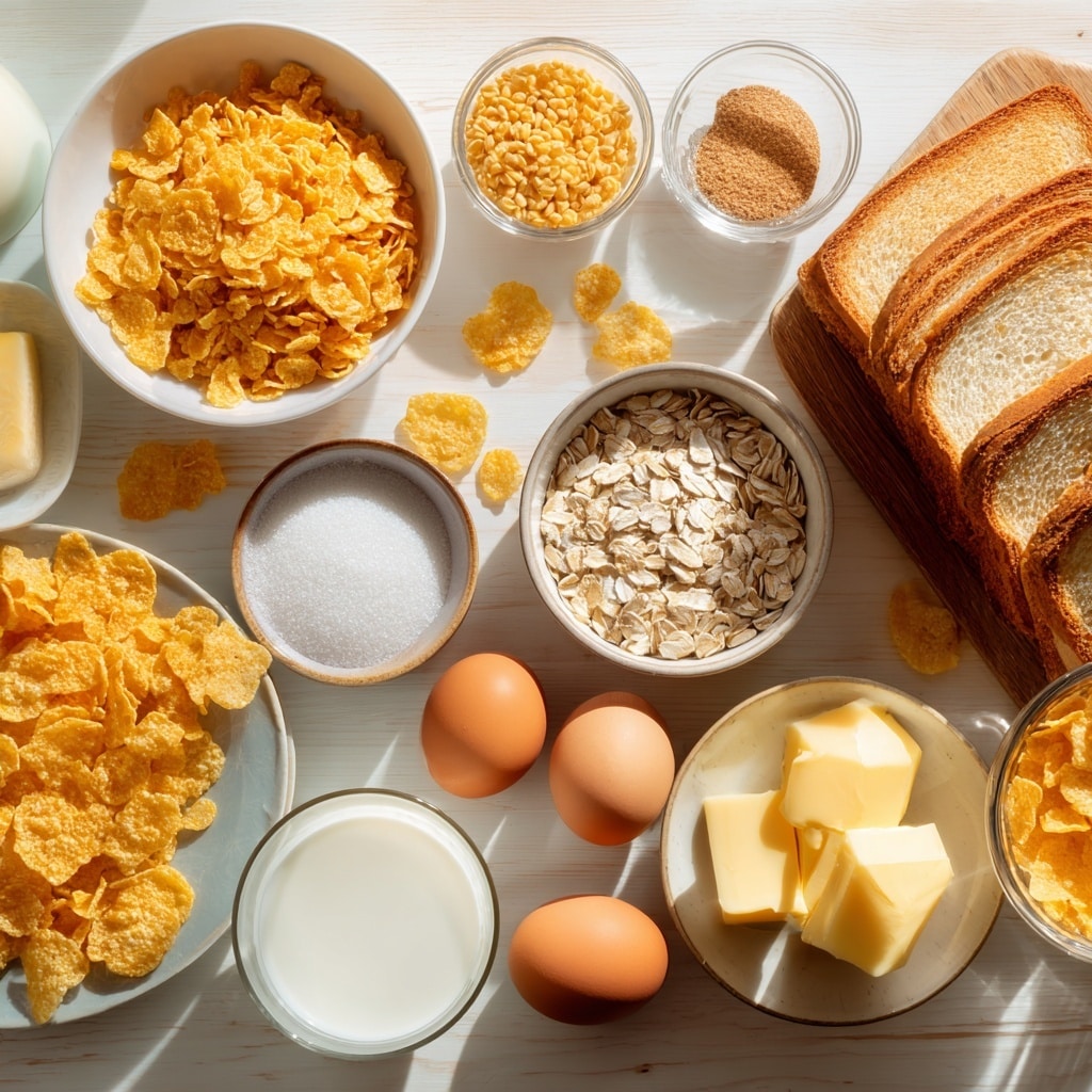 A white bowl with a thin blue line near the rim holds three visible layers: a bottom layer of white liquid, a middle layer of amber oil partially blending into the liquid, and a top layer of brown cinnamon powder scattered unevenly. A silver spoon with a decorative handle rests inside the bowl, its tip submerged in the layers. Nearby, there is a white plate holding three slices of light brown bread stacked slightly on top of each other, and a small round cup filled with white granulated sugar. Everything is placed on a white marbled surface, with a white cloth towel with brown and black stitched lines partially visible under the bowl. Photo taken with an iphone --ar 4:5 --v 7