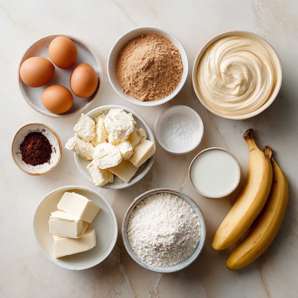 A top view of a clear blender container placed on a white marbled surface, containing layers of ingredients ready to be mixed: at the bottom is a dark brown liquid, followed by a textured white layer of cottage cheese or similar dairy, topped with a light beige powder scattered unevenly, and several pieces of peeled banana cut into chunky slices arranged on top. Near the blender, on the white marbled surface, there is one whole yellow banana with some brown spots and a white bowl filled with round, golden brown cookies. photo taken with an iphone --ar 4:5 --v 7