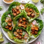 Crispy Baked Tofu Lettuce Wraps with Creamy Peanut Sauce Recipe