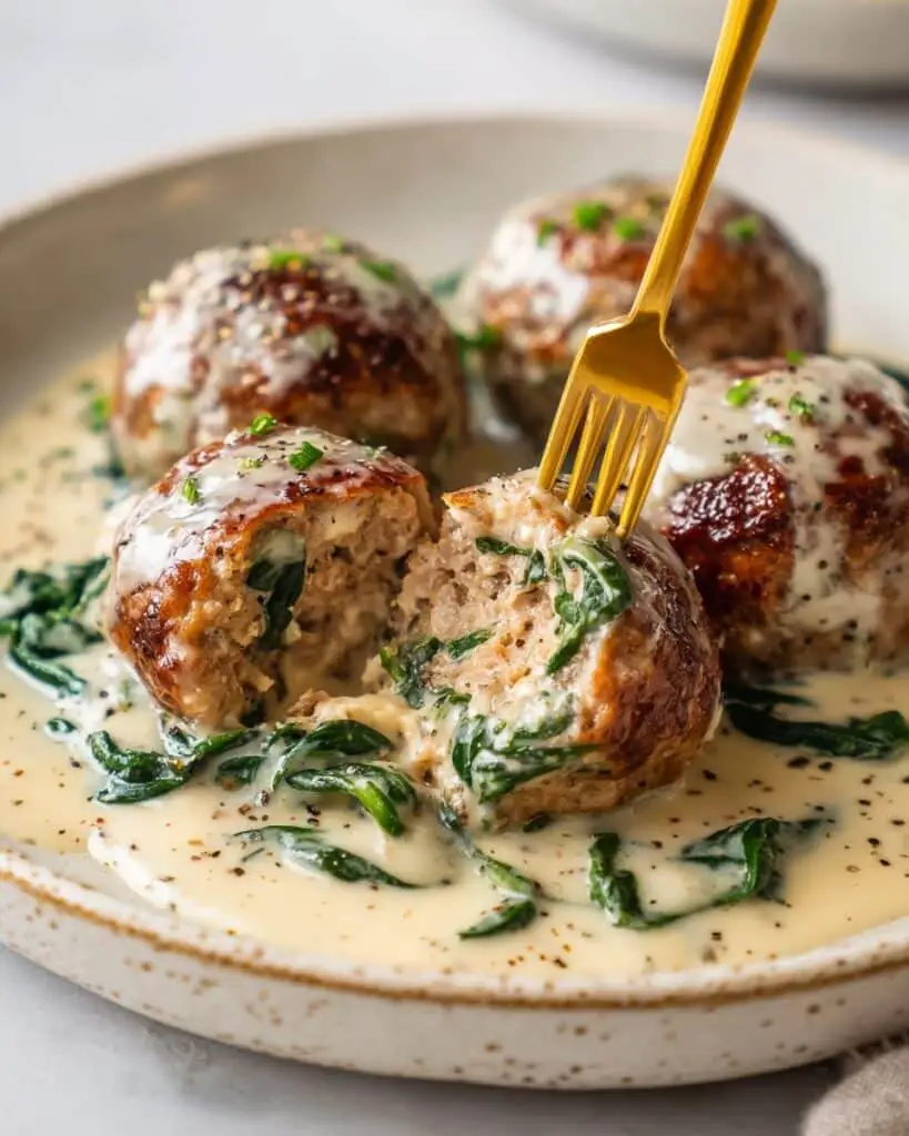 Chicken Florentine Meatballs in Creamy Wine Sauce Recipe