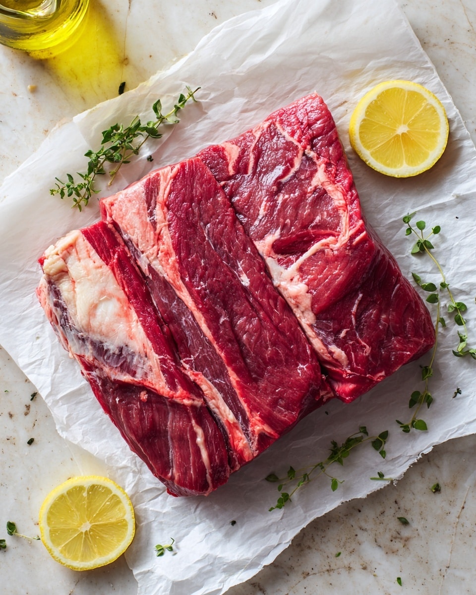 A dark wooden cutting board sits on a white marbled surface with various small bowls and fresh ingredients arranged on top. There are six small white bowls with different contents: one with light yellow powdered spice, one with dark and reddish ground spices, one with peeled garlic cloves, one with crumbly white cheese, one with melted butter, and one with chopped green herbs. A bunch of fresh thyme and other green herbs lay next to the bowls, while lemon slices and whole yellow onions are placed around the edges of the board. A bottle of olive oil is on the upper left, and a bowl with light brown pine nuts with blue floral patterns is on the top right. A woman's hand holding a lemon slice is partially visible at the top left. The setting is bright and clean with a fresh look photo taken with an iphone --ar 4:5 --v 7