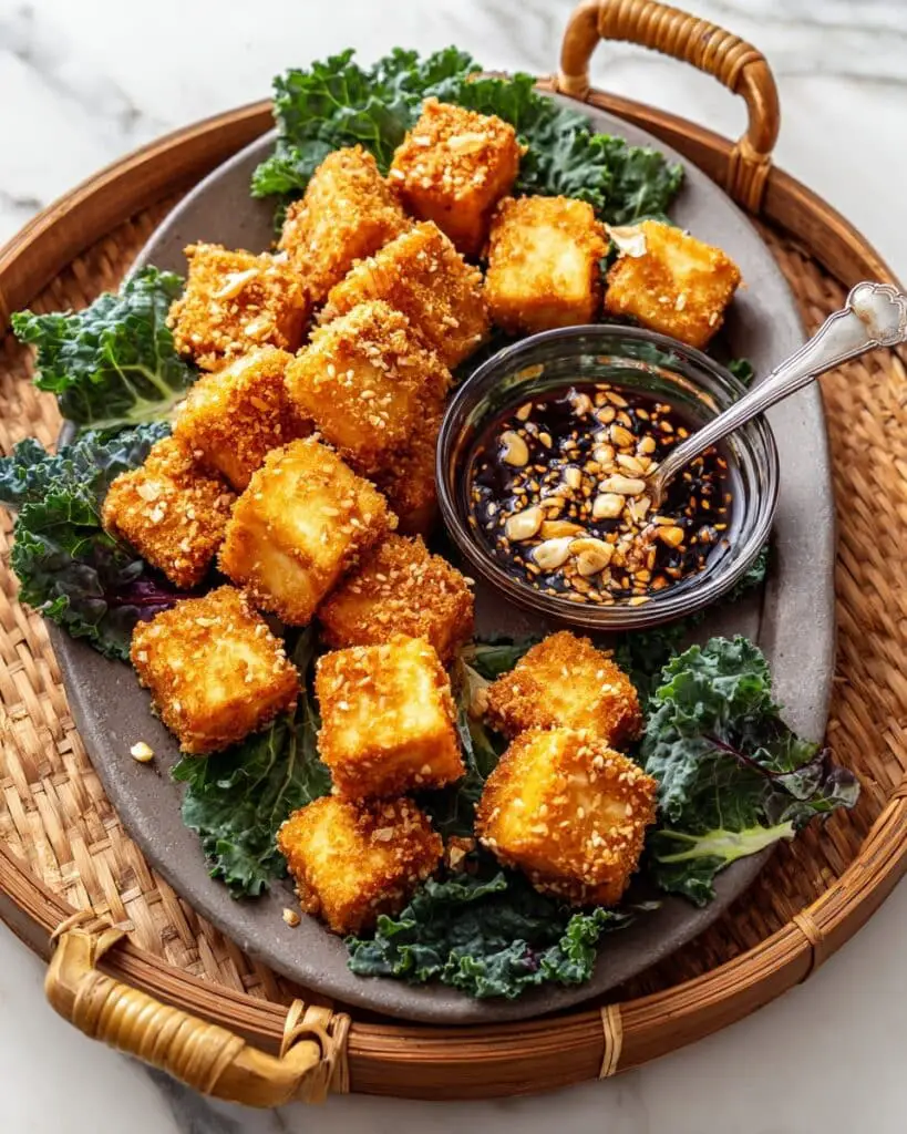 Crispy Fried Tofu Puffs with Peanut Dipping Sauce Recipe