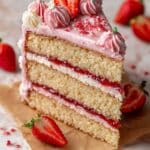 Strawberry Layer Cake with Fresh Strawberry Filling and Buttercream Recipe