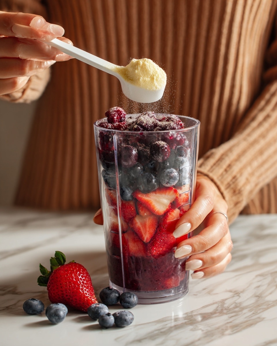 Creamy Acai Smoothie with Berries and Vegan Vanilla Protein Recipe - Recipe Image