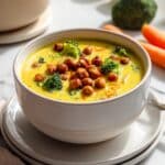 Vegan Broccoli Cheese Soup with Crispy Chickpeas Recipe