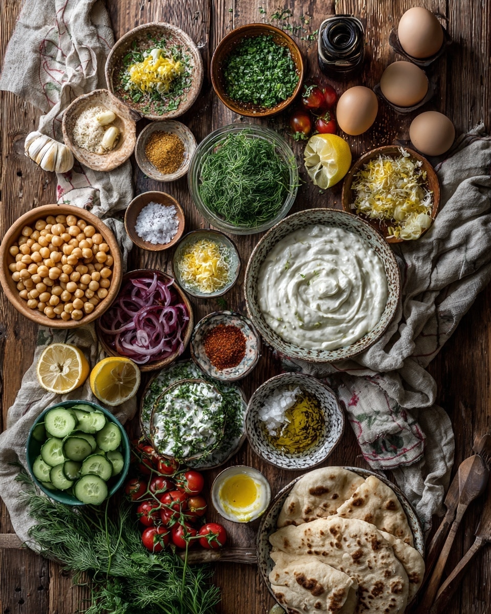 A round bowl filled with a thick, white creamy sauce that has green herb pieces mixed inside. The surface is decorated with small pieces of fresh green parsley and dill, as well as a light sprinkle of black pepper. A silver spoon rests inside the bowl on the right side. The bowl sits on a soft, light green cloth with frayed edges, all on a white marbled surface. Sprigs of fresh dill are scattered around the bowl. In the bottom left corner, part of another white bowl shows a colorful salad of red cherry tomatoes, light green cucumber pieces, and thinly sliced red onions photo taken with an iphone --ar 4:5 --v 7