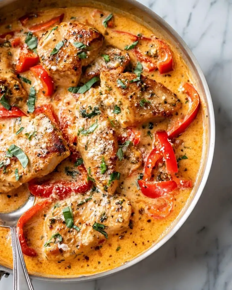 Creamy Pesto Chicken with Sun-Dried Tomatoes and Bell Peppers Recipe