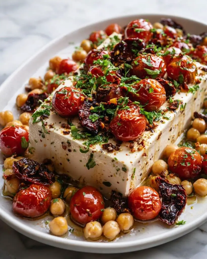 Baked Feta with Tomatoes, Chickpeas, and Fresh Herbs Recipe