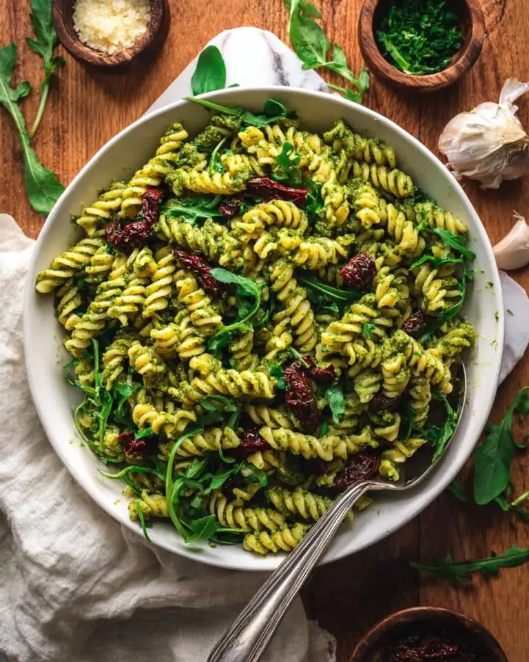 Pea Pesto Pasta with Sun-Dried Tomatoes & Arugula (Vegan + GF) Recipe