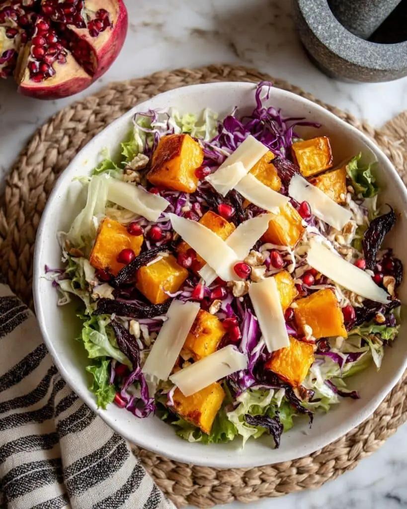 Winter Roasted Butternut Squash Salad with Kale, Pomegranate, and Candied Nuts Recipe