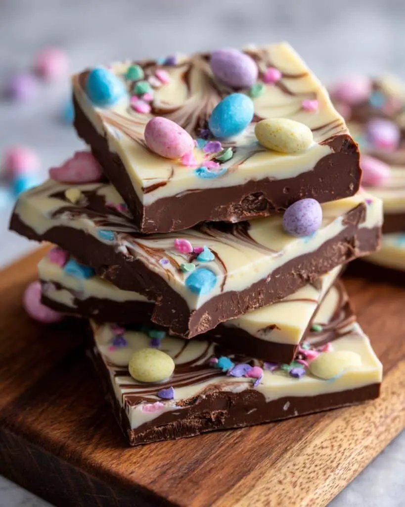 No-Bake Chocolate Bark with Mini Eggs and Toppings Recipe