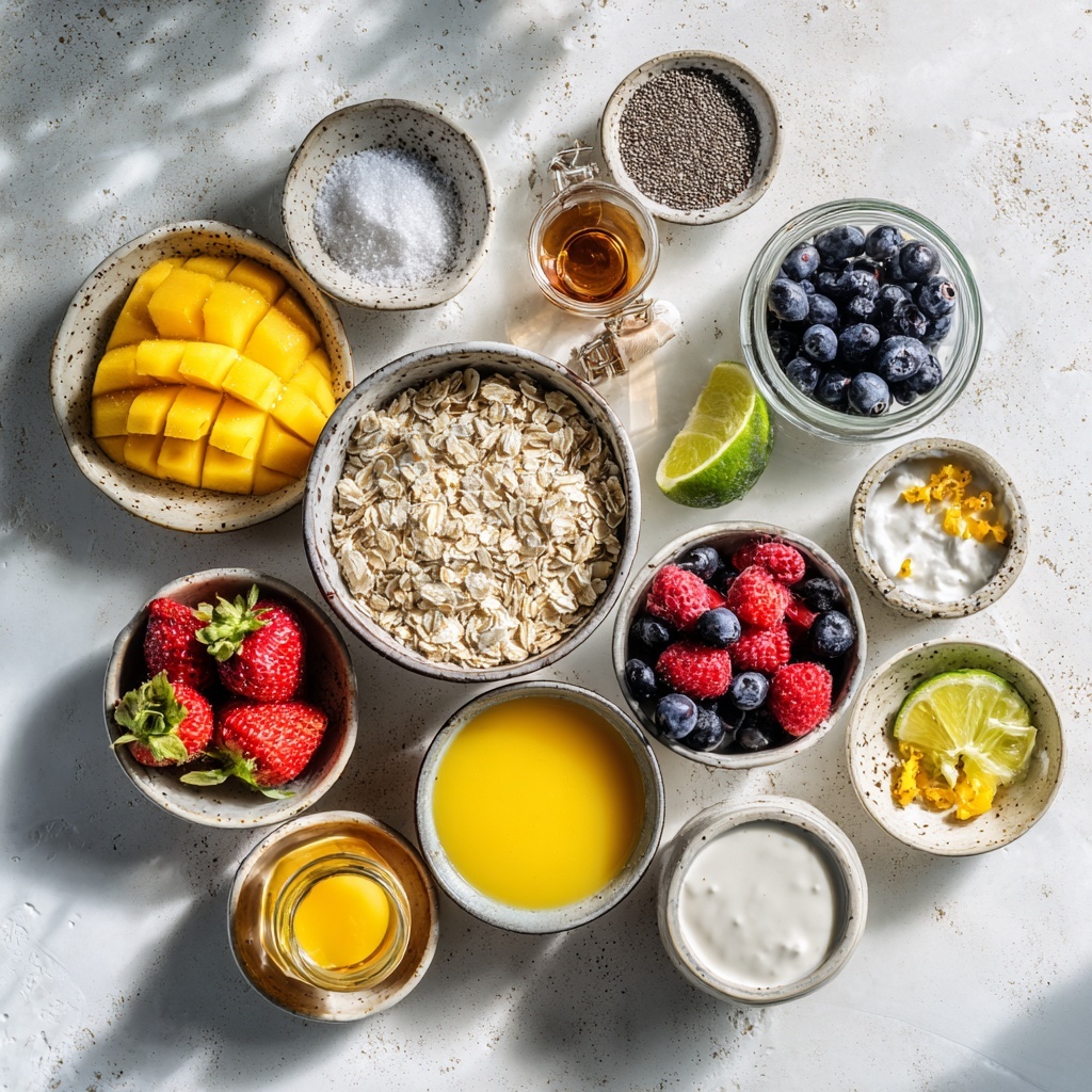 A clear glass measuring cup sits on a white marbled surface, filled with two main layers of dry ingredients. The bottom layer is light beige rolled oats, covering most of the base. On top of this, a smaller, almost rectangular pile of tiny black chia seeds rests in the center, creating a strong contrast against the oats. The textures are dry and grainy, with the oats having a flat, slightly curled shape and the chia seeds looking like small, shiny beads. Photo taken with an iphone --ar 4:5 --v 7