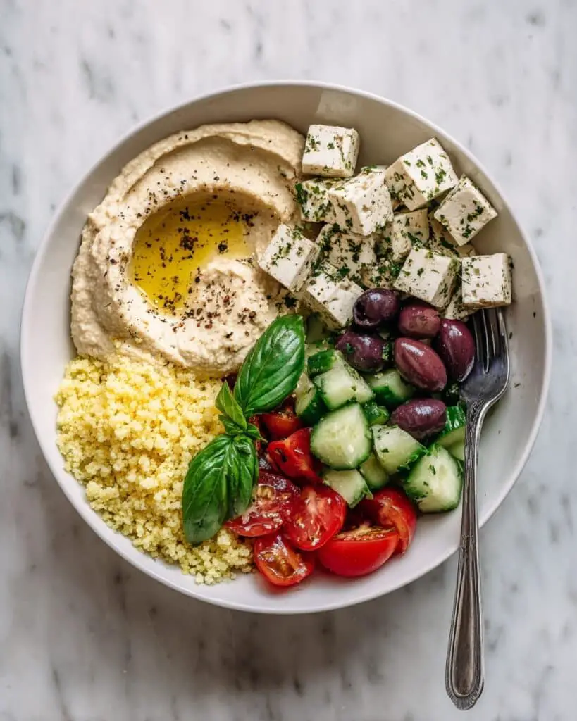 Vegan Greek Hummus Bowl with Tofu Feta Recipe