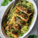 Salmon Pesto Pasta with Crispy Panko Topping and Zucchini Noodles Recipe