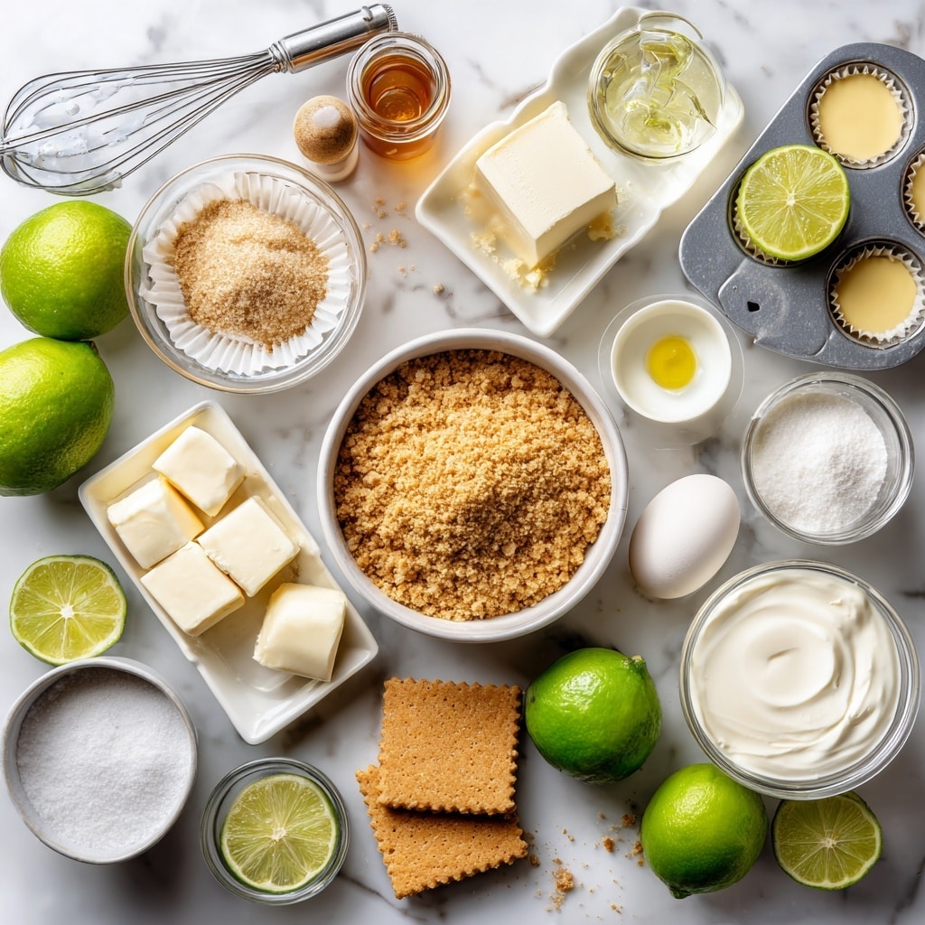 A small lime cheesecake with three clear layers stands on a soft pink surface over a white marbled background. The bottom layer is thick and crumbly in warm brown tones, showing a rough texture typical of a graham cracker base. Above this is a smooth, pale cream cheesecake layer that is firm with subtle ridges around the sides from the paper liner. The top layer is a generous swirl of bright white whipped cream, soft and fluffy, crowned with a small fresh lime wedge and tiny green lime zest sprinkled lightly on the cream. In the background, blurred similar cheesecakes and green limes add depth. photo taken with an iphone --ar 4:5 --v 7