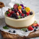 Lemon Cheesecake with Gingersnap Crust and Edible Flower Garnish Recipe