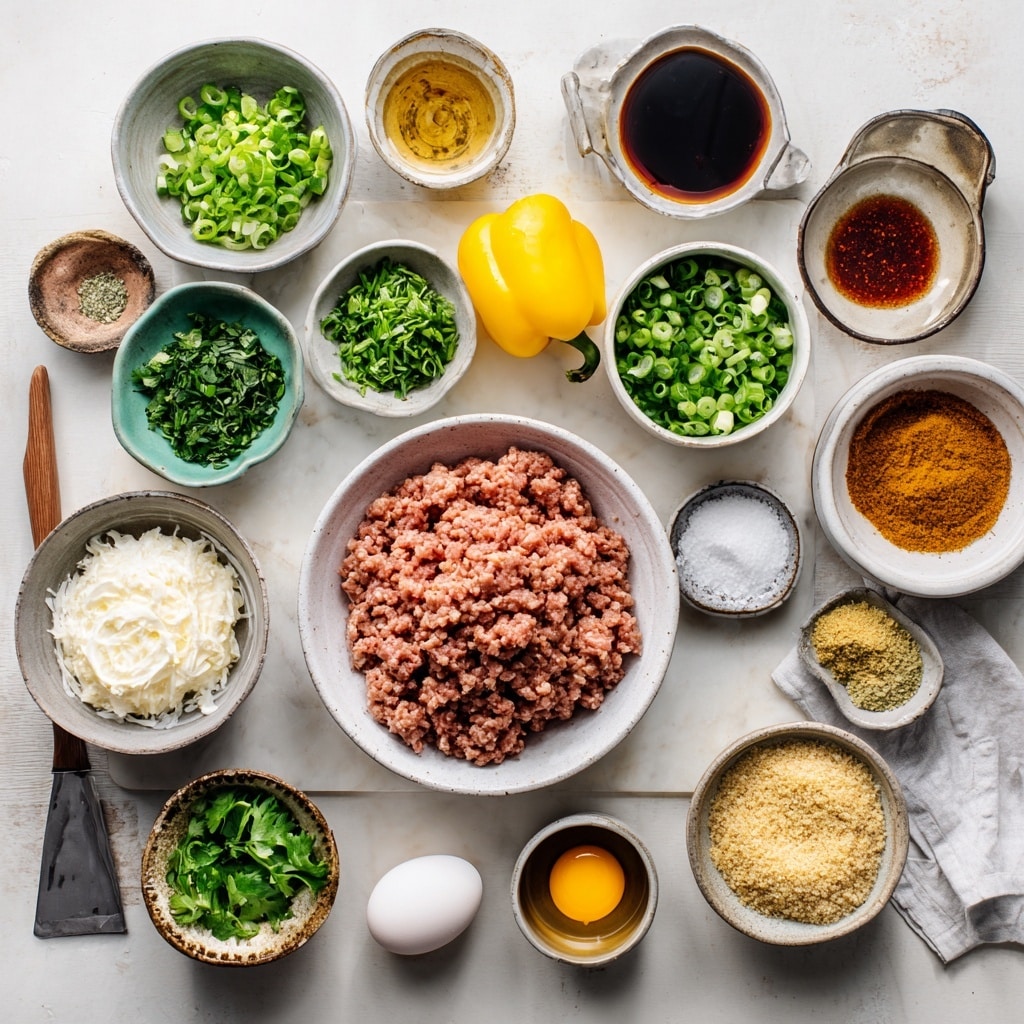On a white scalloped plate, there is a toasted golden brown bun top placed slightly to the right. On the left side of the plate, the bottom bun has layers starting with green leafy herbs, topped with a round patty that looks herb-rich and textured. On top of the patty, there is a soft dollop of pale pink sauce, crowned with bright pink pickled onion slices arranged in loose loops. Next to the bun on the right side of the plate are three fresh bok choy halves with vibrant green leaves and pale yellow stalks, showing their layered structure. The plate sits on a wooden surface with fresh green herb sprigs nearby. Photo taken with an iphone --ar 4:5 --v 7