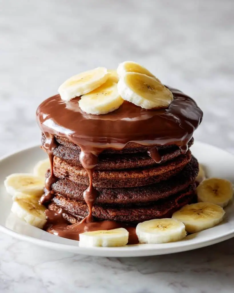 Chocolate Protein Pancakes with Dark Chocolate Drizzle Recipe
