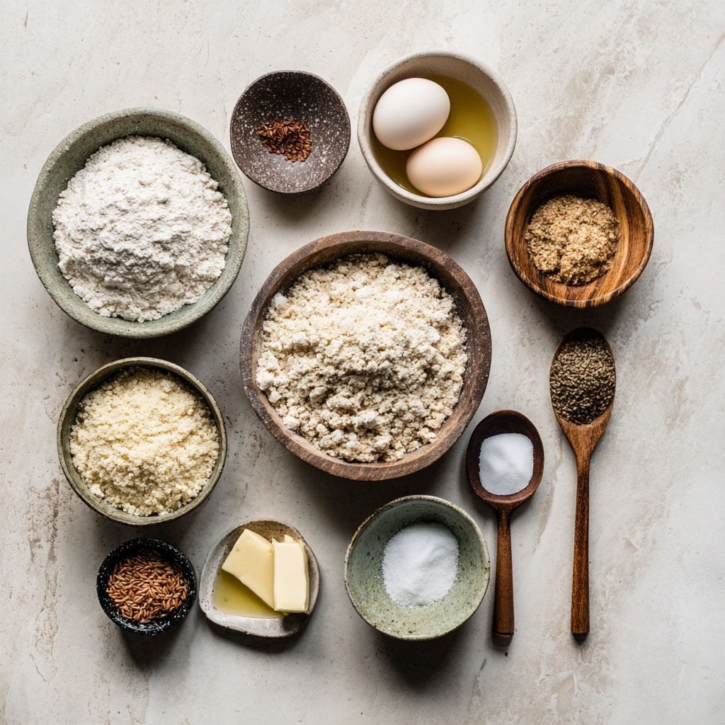 The images show a step-by-step process of making crackers. The first layer is crumbly dough with light beige color and some brown specks in a clear bowl with a white marbled background. The second layer shows the dough pressed together to form a smoother, pale beige round shape still in the bowl. The third layer shows the dough placed on the white marbled surface in a rough, uneven circle. The fourth layer displays the dough rolled thinly and evenly on a white marbled surface using a wooden rolling pin on the side. The fifth layer shows the thin dough cut into long strips with a simple tool held by a woman’s hand positioned on the lower left corner. The sixth layer displays the dough cut into square crackers with a speckled light brown color, arranged neatly on white parchment paper on the white marbled surface. Photo taken with an iphone --ar 4:5 --v 7