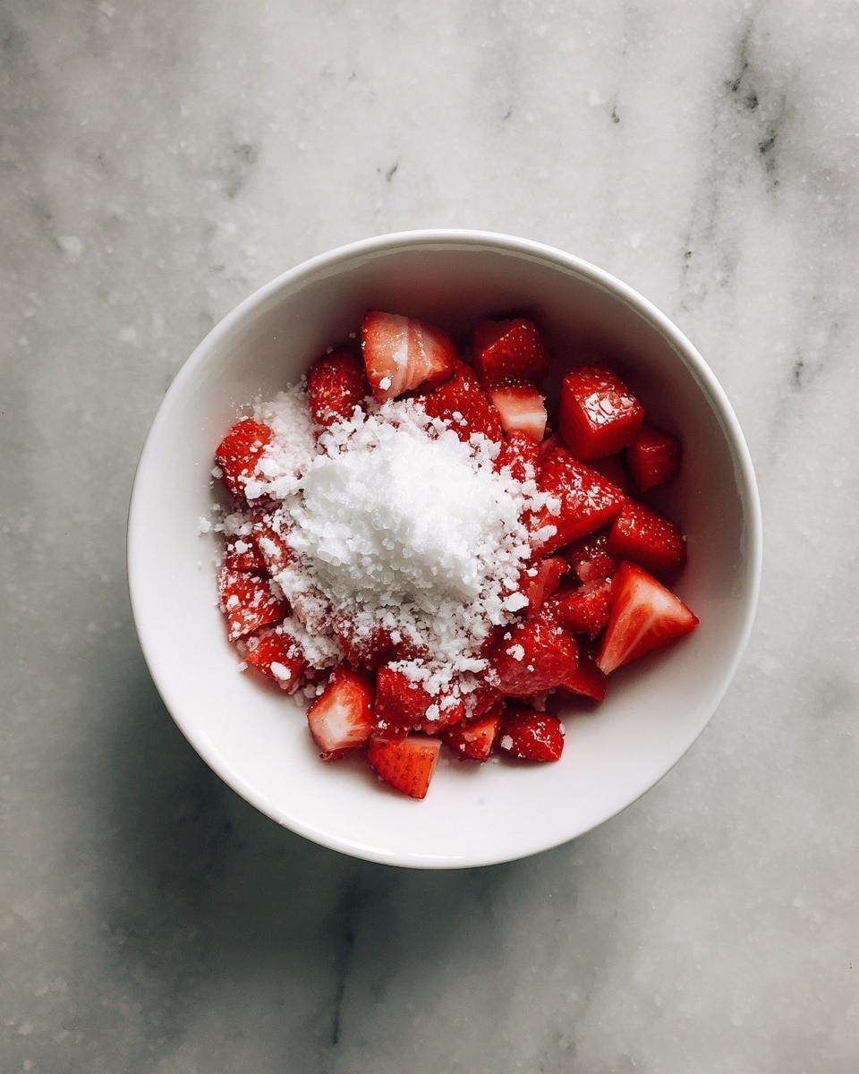 Six small tarts sit on a black slate board placed on a white marbled surface. Each tart has a golden-brown crust as the base layer, filled with a bright red strawberry filling that looks chunky and slightly glossy. On top of the fruit filling, there is a dollop of white whipped cream shaped with soft peaks. Two whole fresh strawberries, bright red with green tops, are placed on the marble surface near the board. In the top left corner, a white cloth with red strawberries printed on it drapes slightly into the frame. photo taken with an iphone --ar 4:5 --v 7