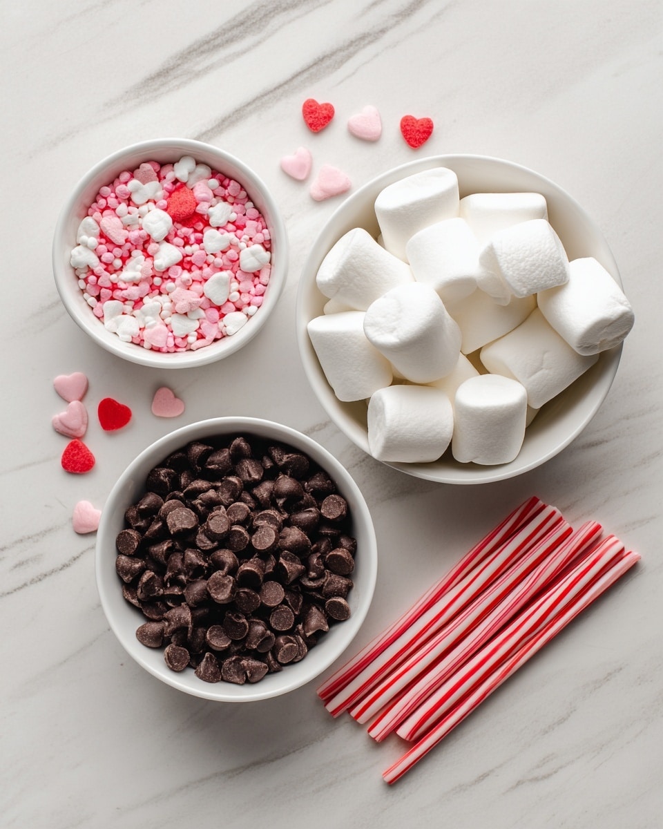 A white square dish sits on a white marbled surface, filled with a smooth layer of shiny melted milk chocolate that spreads evenly across the bottom. In the center, a pink skewer holds three large, soft white marshmallows arranged in a vertical line, resting gently on top of the chocolate. The marshmallows have a soft, fluffy texture with a matte finish, contrasting with the rich, glossy surface of the chocolate beneath them. Photo taken with an iphone --ar 4:5 --v 7