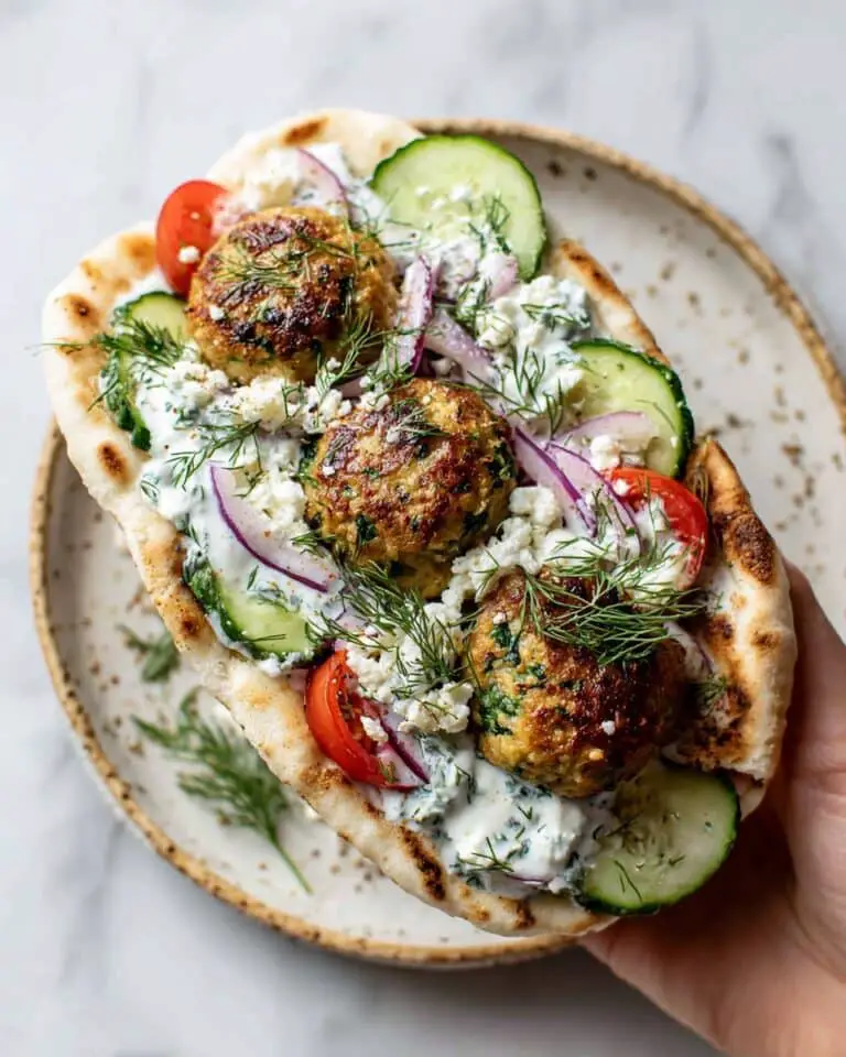 Herby Chicken Meatball Pitas with Jalapeño Tzatziki Recipe
