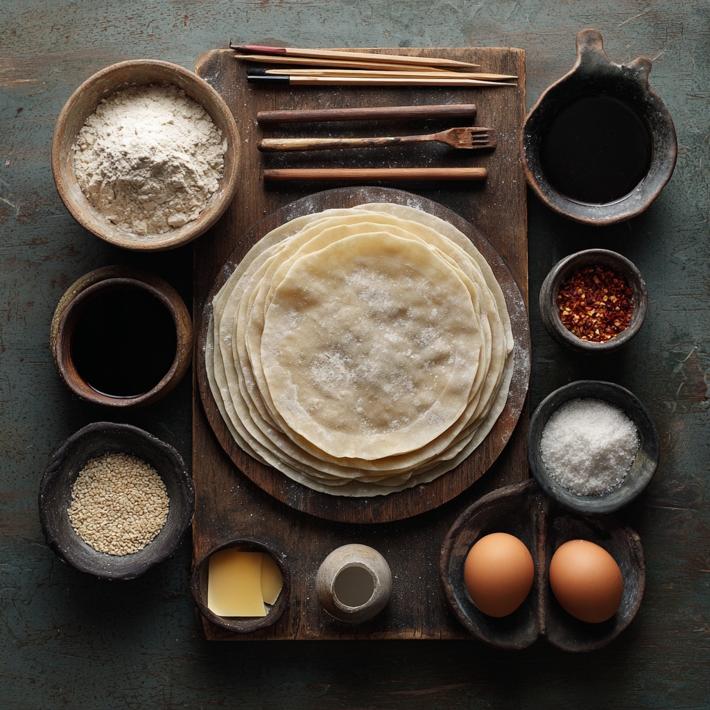 A white speckled plate filled with about 20 dumplings, arranged in a circular pattern around a small white bowl of dark soy dipping sauce sitting on a white marbled surface. Half of the dumplings are pan-fried with a crispy, golden-brown bottom side and slightly wrinkled, soft beige tops, topped with thin green onion slices and scattered toasted sesame seeds. The other half are steamed, with smooth, pale beige wrappers that look soft and slightly shiny, also garnished with thin green onion slices. A pair of wooden chopsticks held by a woman's hand lifts a pan-fried dumpling above the dipping sauce. The whole setting is cozy with a cream-colored, textured cloth under the plate. Photo taken with an iphone --ar 4:5 --v 7