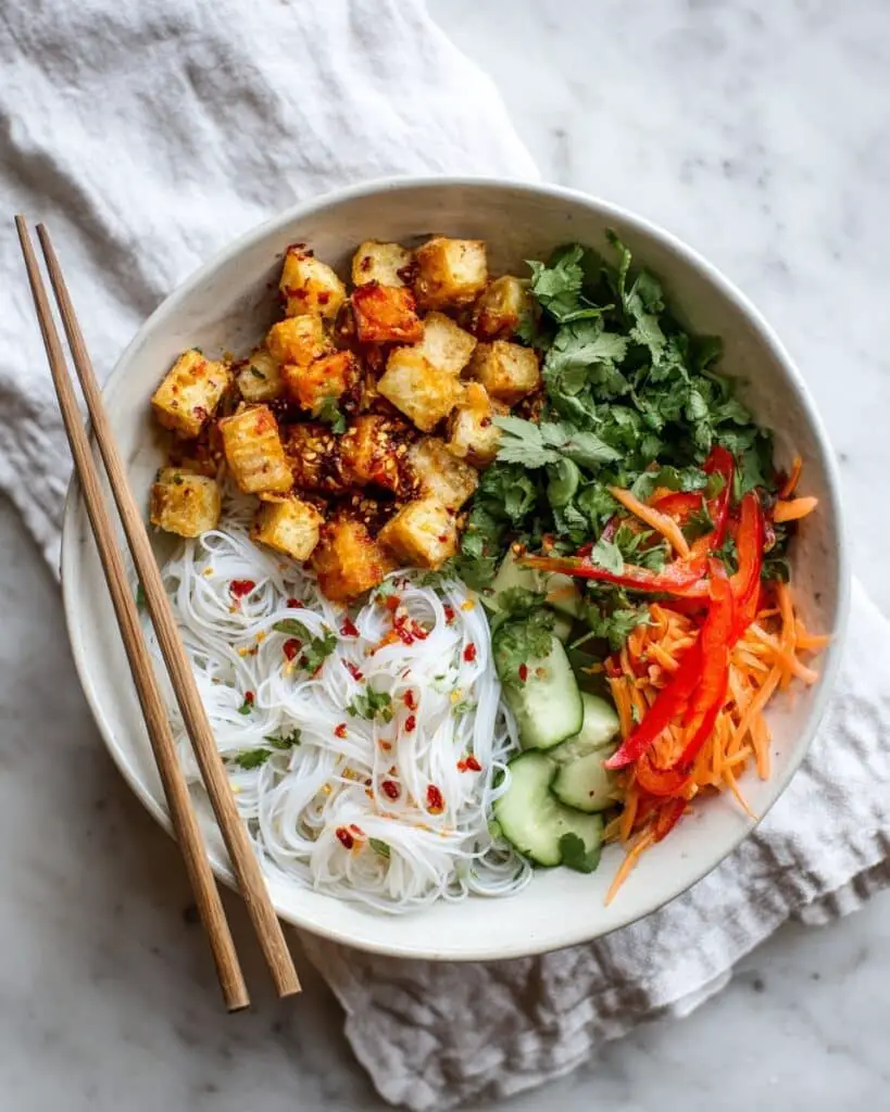 Rice Noodle Bowls with Almond Butter Tofu Recipe