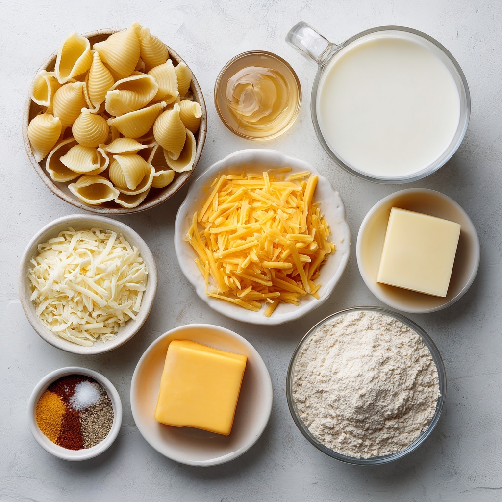 A white pan with a smooth white sauce inside, being stirred by a turquoise spatula. A woman’s hand is pouring more creamy white liquid into the sauce. In the next image, the sauce is creamy white and thick, with three square slices of pale yellow cheese laid on one side and a small pile of yellow shredded cheese beside them. The turquoise spatula is resting on the cheese. The pan sits on a white marbled surface. photo taken with an iphone --ar 4:5 --v 7