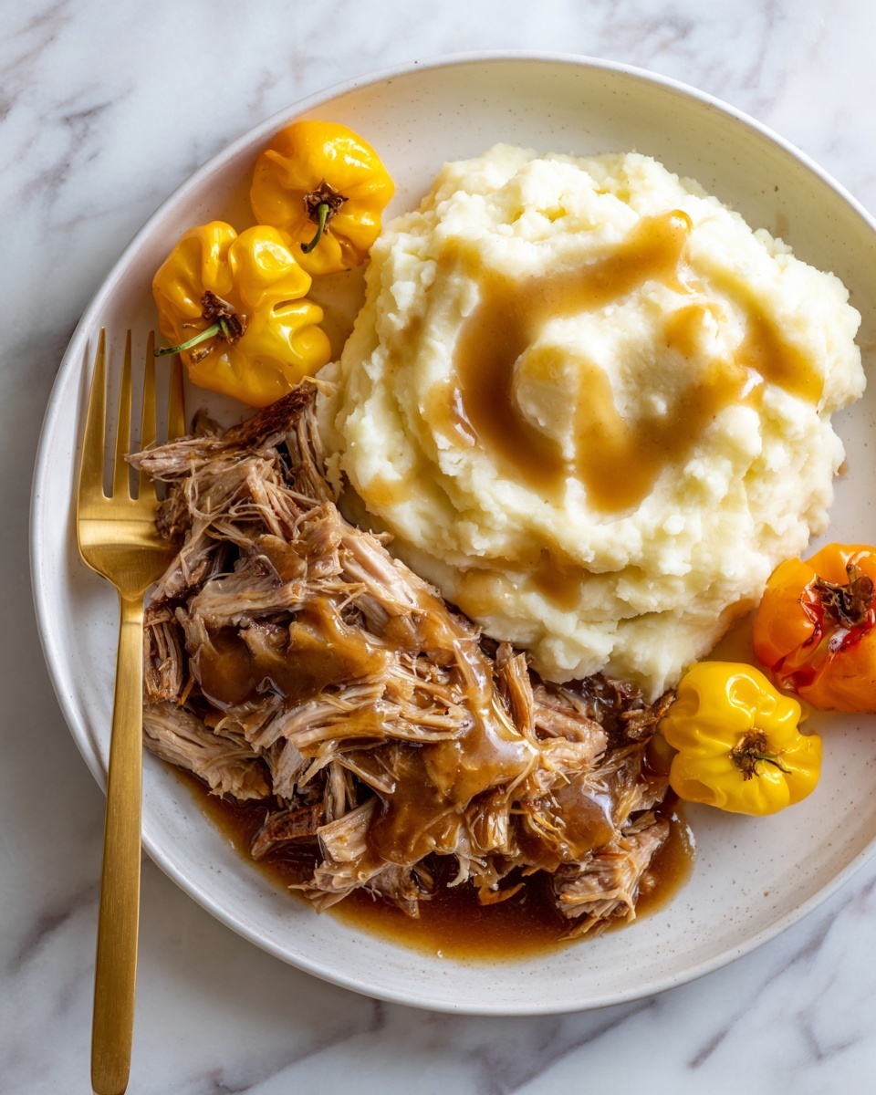 A close up side view of a sandwich with two thick light brown slices of bread, showing a moist filling of shredded dark brown meat layered with a few green pepper slices. There is a spread of creamy white sauce on the bottom slice, and the whole sandwich sits on a white plate with a white marbled surface in the background. photo taken with an iphone --ar 4:5 --v 7