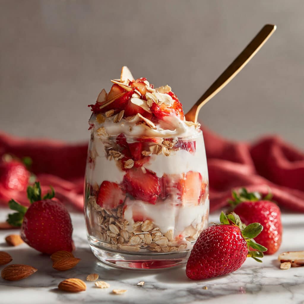 Greek Yogurt Parfait with Strawberries and Crunchy Topping Recipe