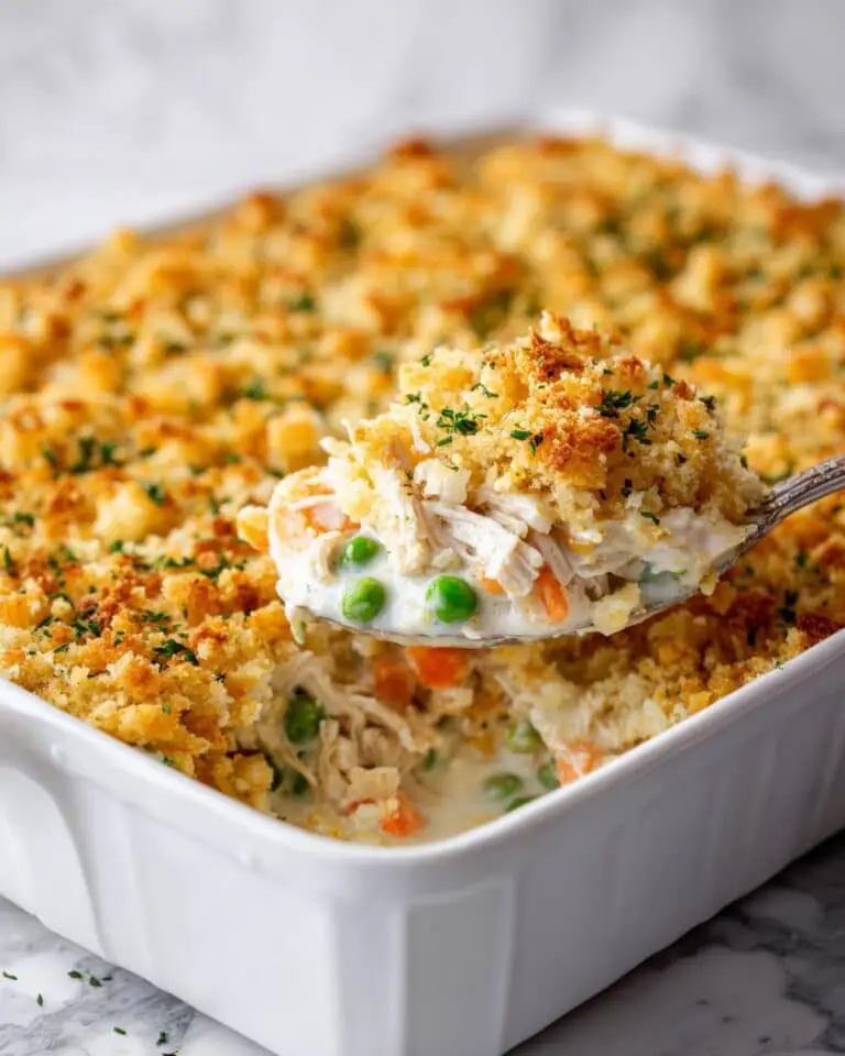 Creamy Chicken and Rice Casserole with Peas, Carrots, and Cheddar Recipe